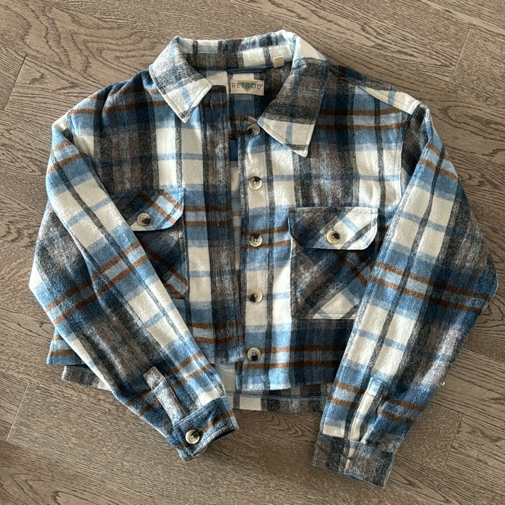 Vintage cropped plaid fall jacket